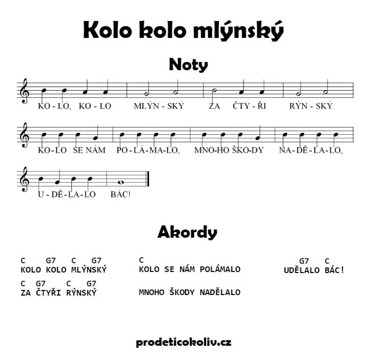 Kolo kolo mlýnský nota a akordy