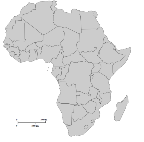 Slepá mapa Afriky k vytisknutí a stažení