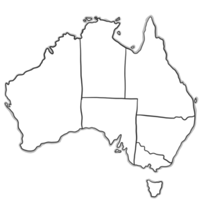 Slepá mapa Austrálie k vytisknutí a stažení