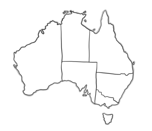 Slepá mapa Austrálie k vytisknutí a stažení