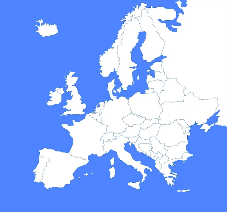 Slepá mapa Evropy k vytisknutí a stažení