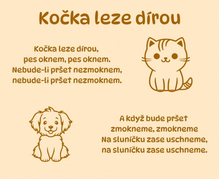kočka leze dírou text