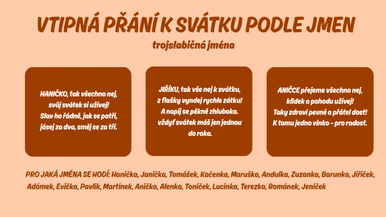 VTIPNÁ PŘÁNÍ K SVÁTKU PODLE JMEN