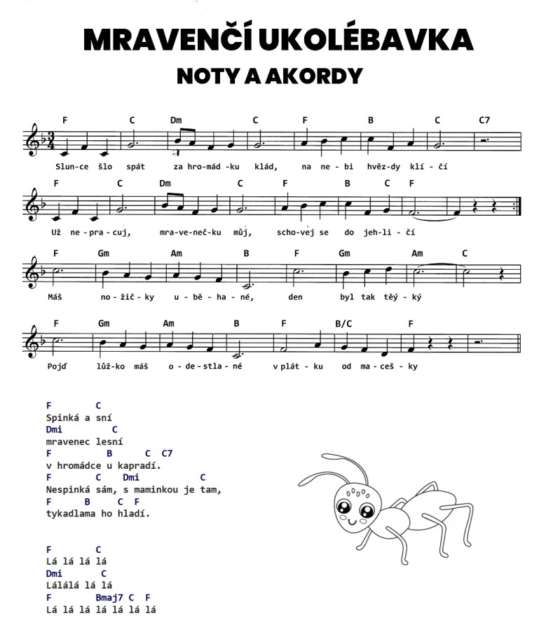 mravenčí ukolébavka noty a akordy