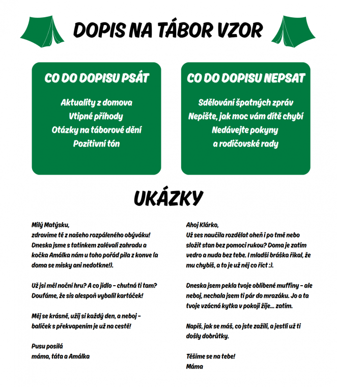 dopis na tábor vzor