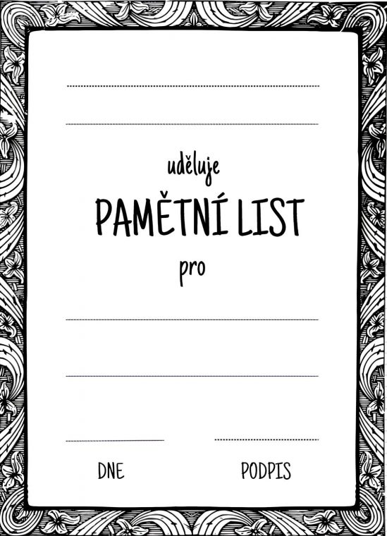 pamětní list pro děti