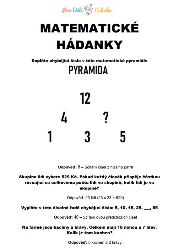 matematická hádanky -všechny