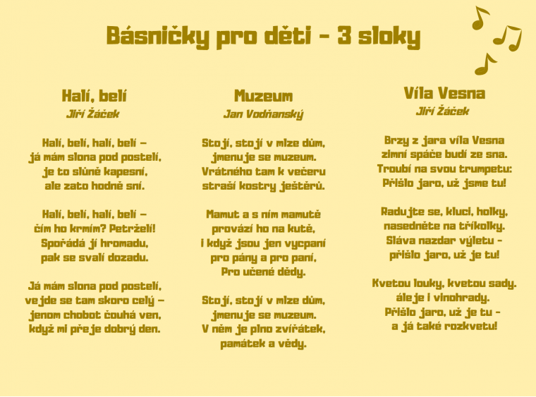 básničky pro děti 3 sloky