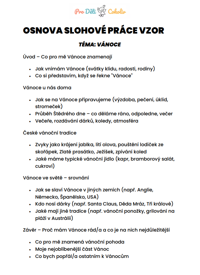 osnova slohové práce vzor