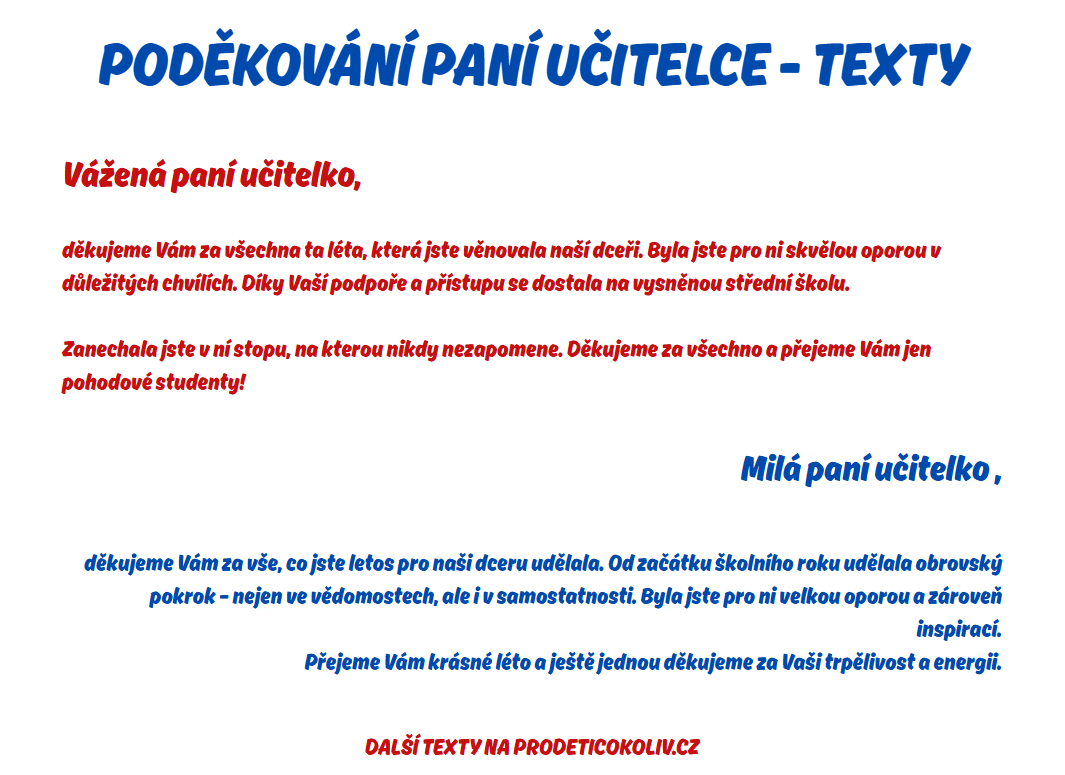 poděkování paní učitelce