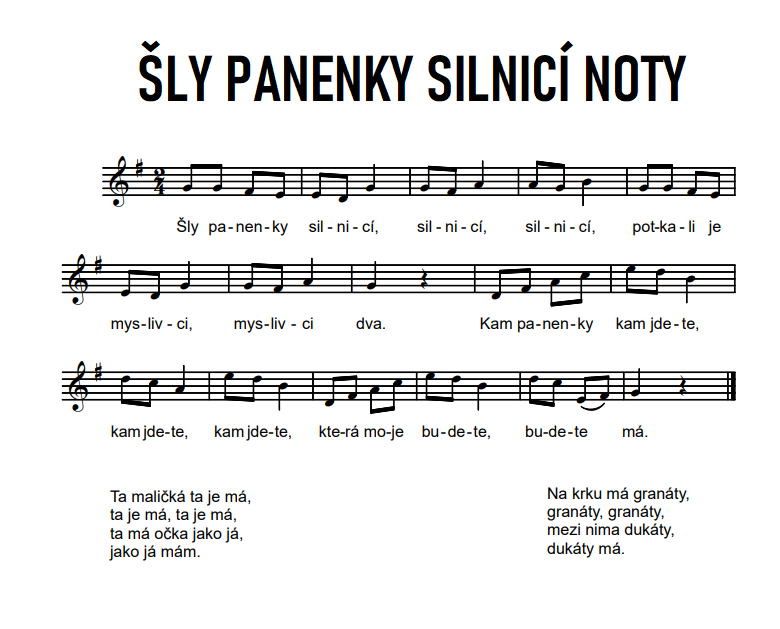 šly panenky silnicí noty