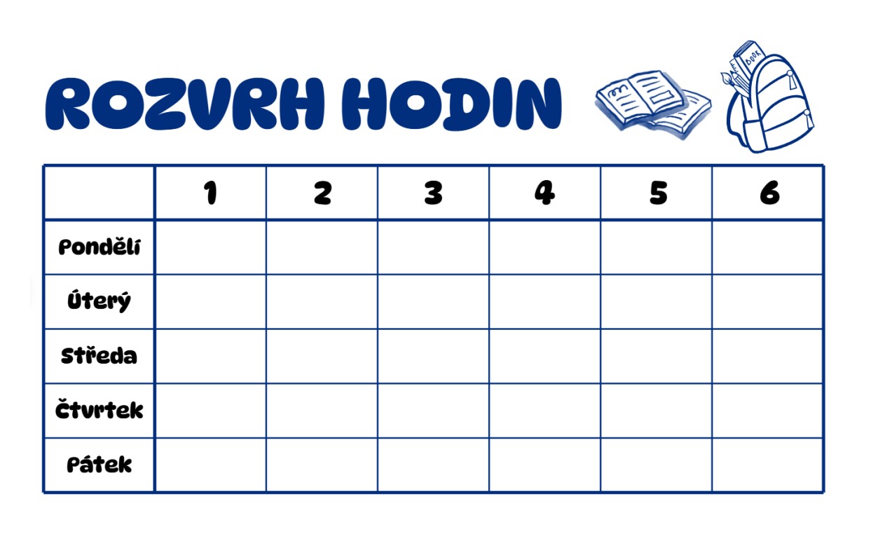 rozvrh hodin prázdný - šablona