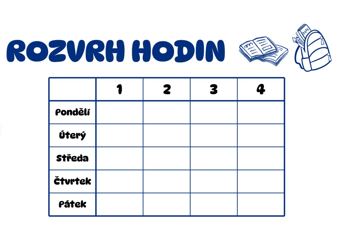 rozvrh hodin prázdný - šablona
