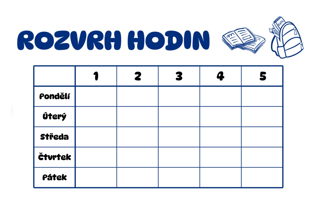 rozvrh hodin prázdný - šablona