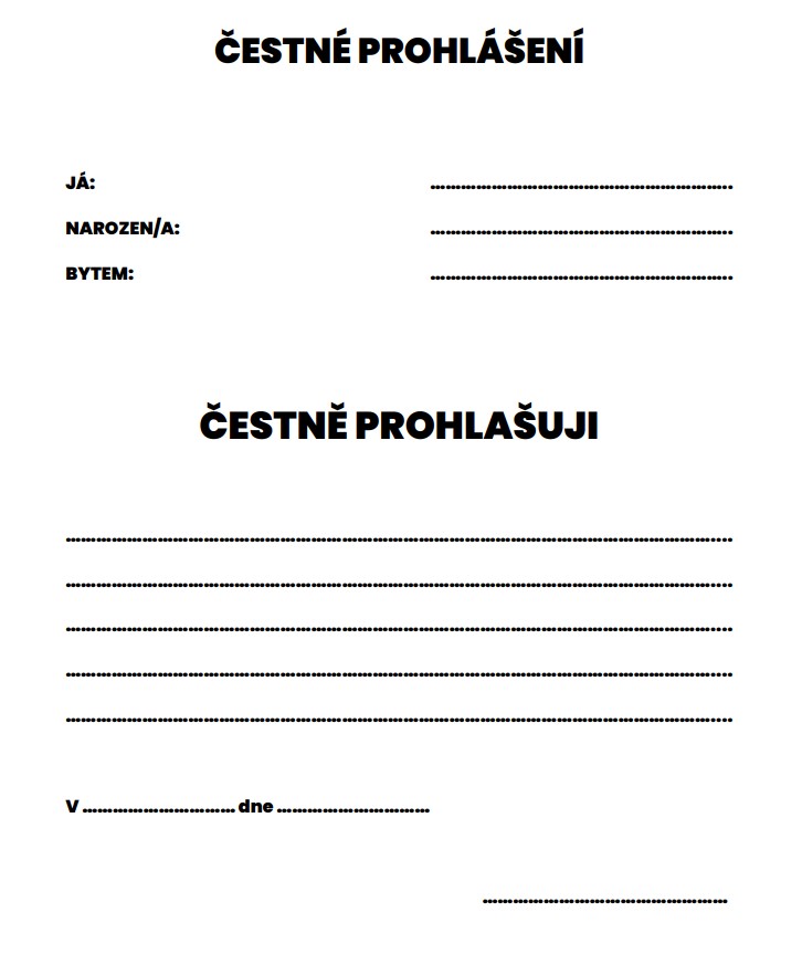 čestné prohlášení vzor