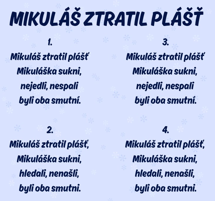 Mikuláš ztratil plášť text