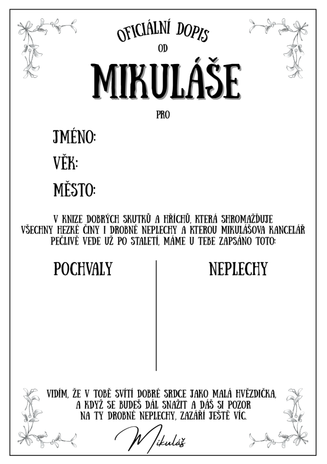 dopis od Mikuláše vzor