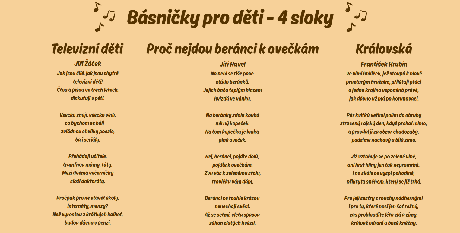 básničky pro děti 4 sloky