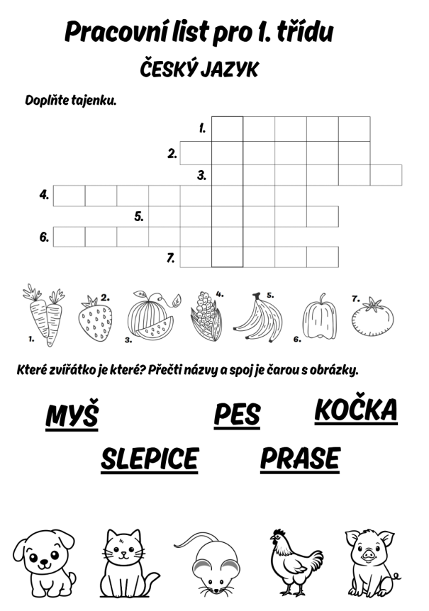 pracovní listy pro 1. třídu k vytisknutí