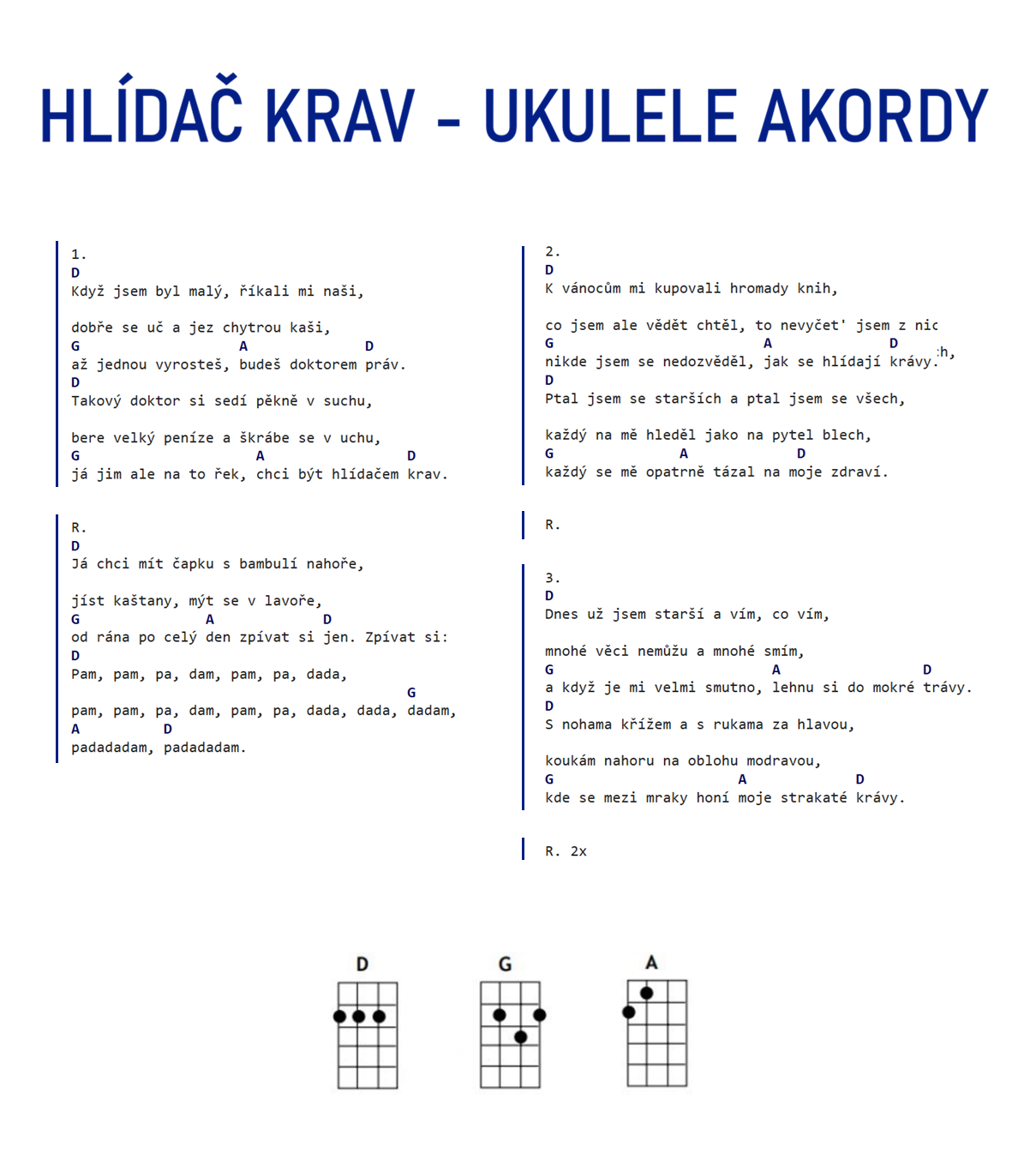 hlídač krav ukulele akordy