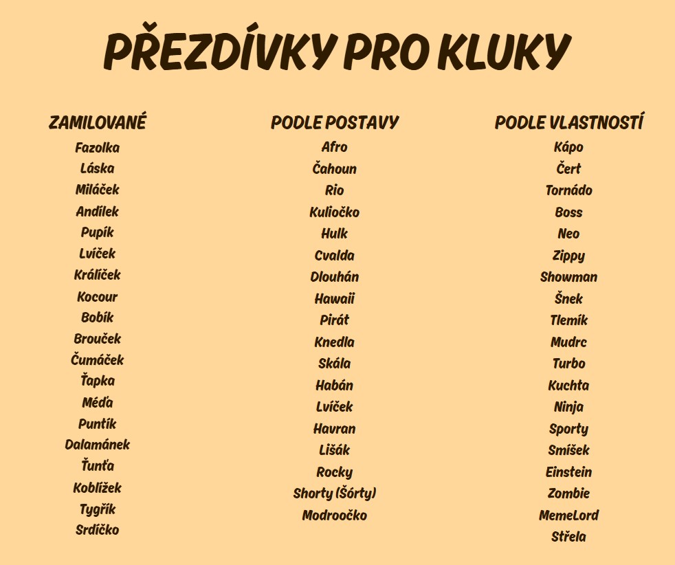 přezdívky pro kluky
