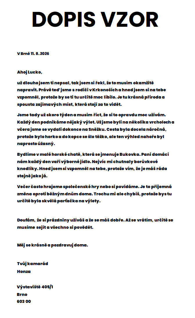 dopis vzor