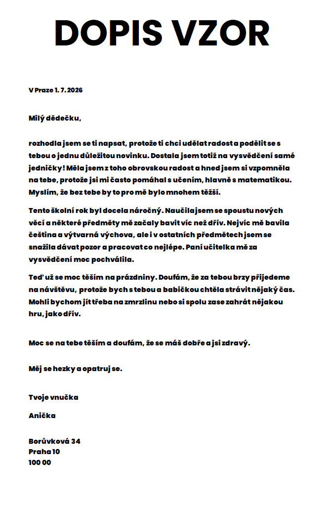 dopis vzor