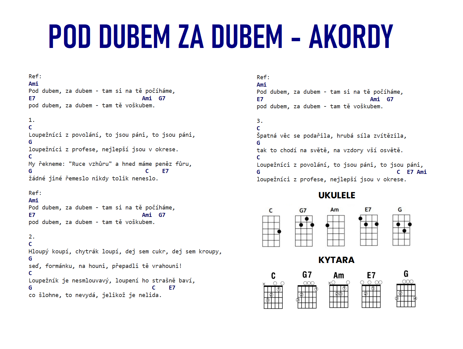 pod dubem za dubem akordy