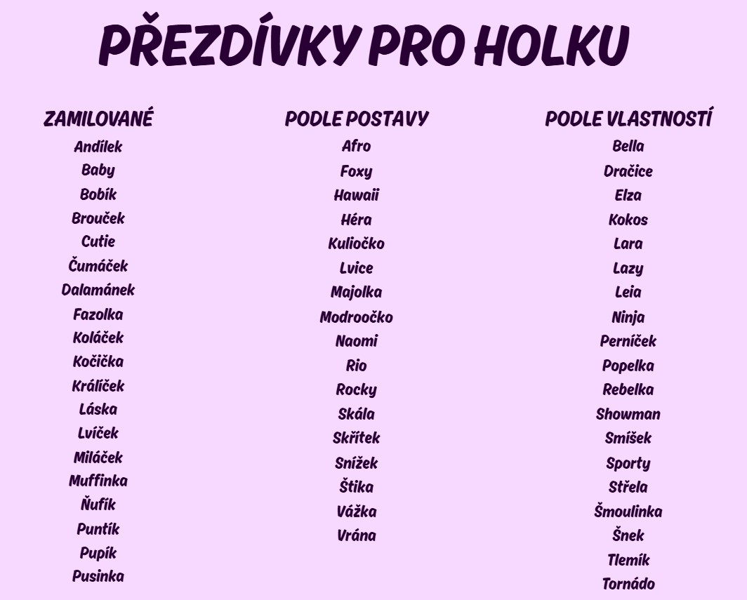 přezdívky pro holku