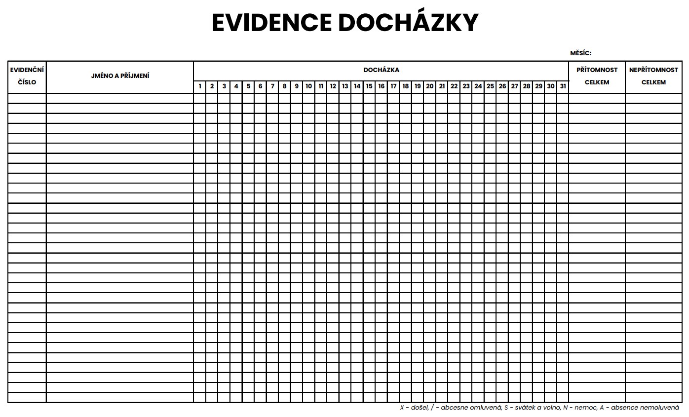 evidence docházky vzor ke stažení