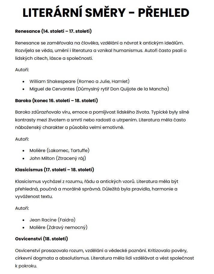 literární směry přehled pdf