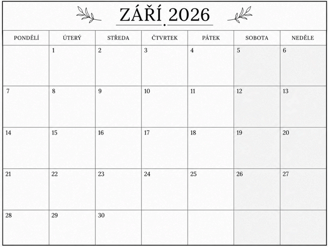 kalendář září 2026