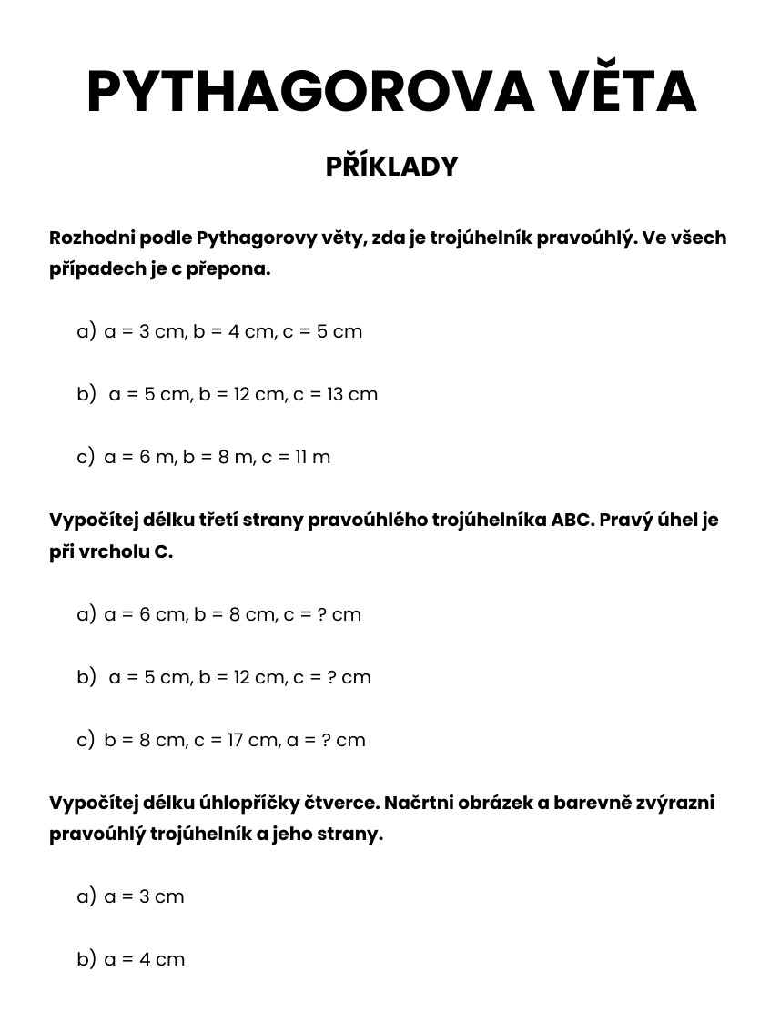 PYTHAGOROVA VĚTA PŘÍKLADY