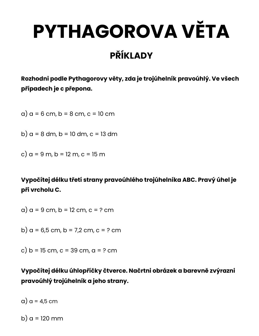PYTHAGOROVA VĚTA PŘÍKLADY