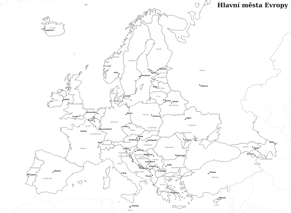 hlavní města Evropy - mapa