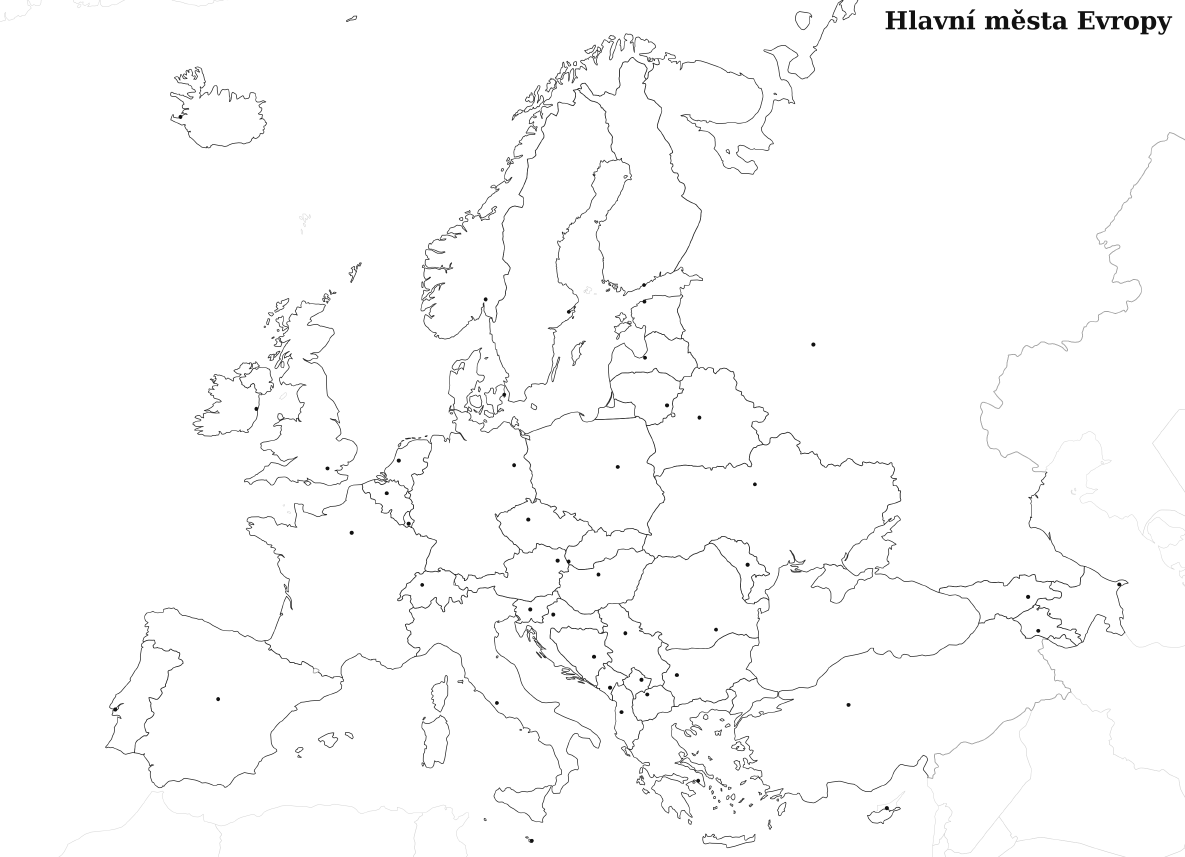 hlavní města Evropy - slepá mapa