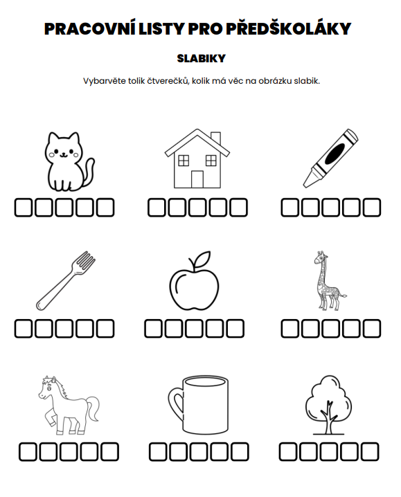 pracovní listy pro předškoláky - slabiky